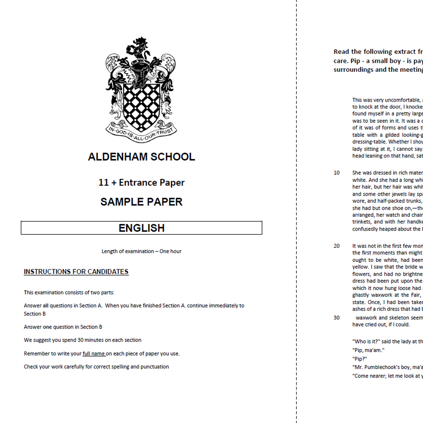 Aldenham School: 11+ English (2018)