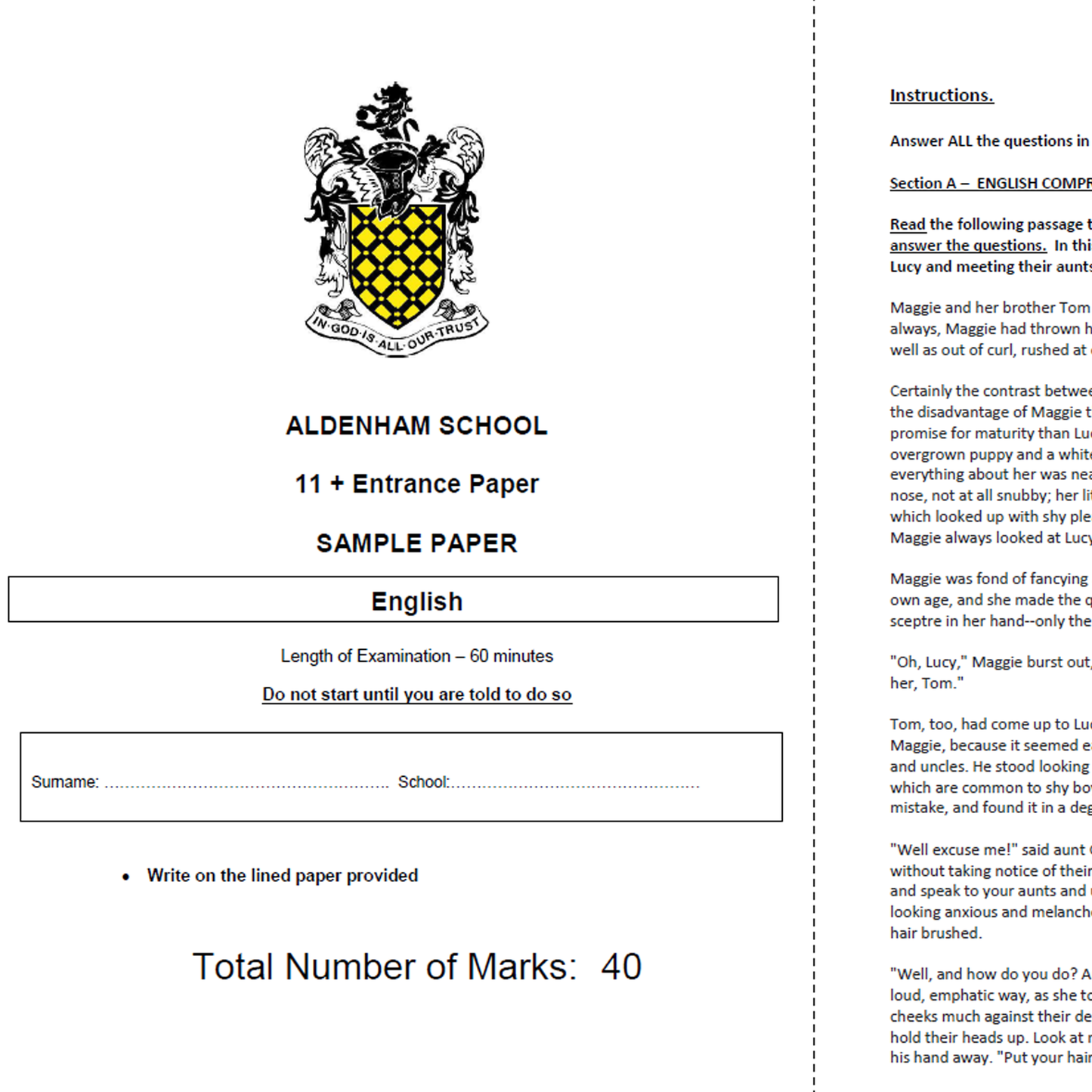 Aldenham School: 11+ English (2020)
