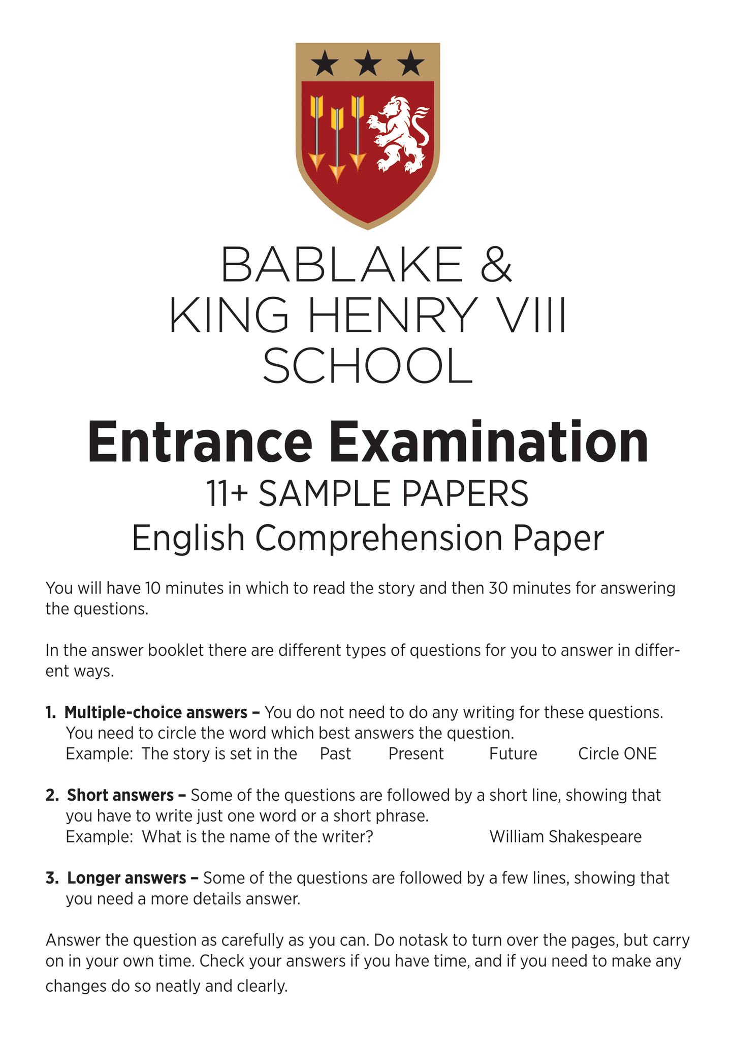 Bablake and King Henry VIII Schools: 11+ English