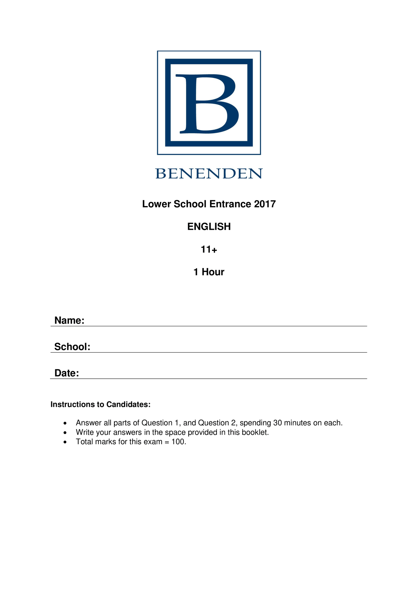 Benenden School: 11+ English (2017)