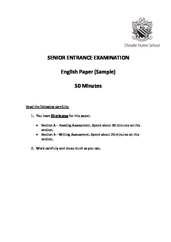 Cheadle Hulme School: 11+ English