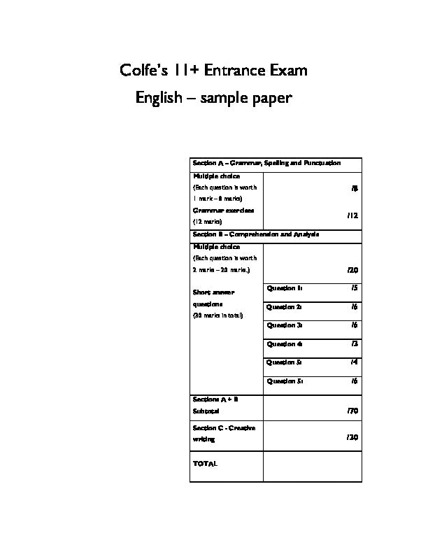 Colfe's School: 11+ English