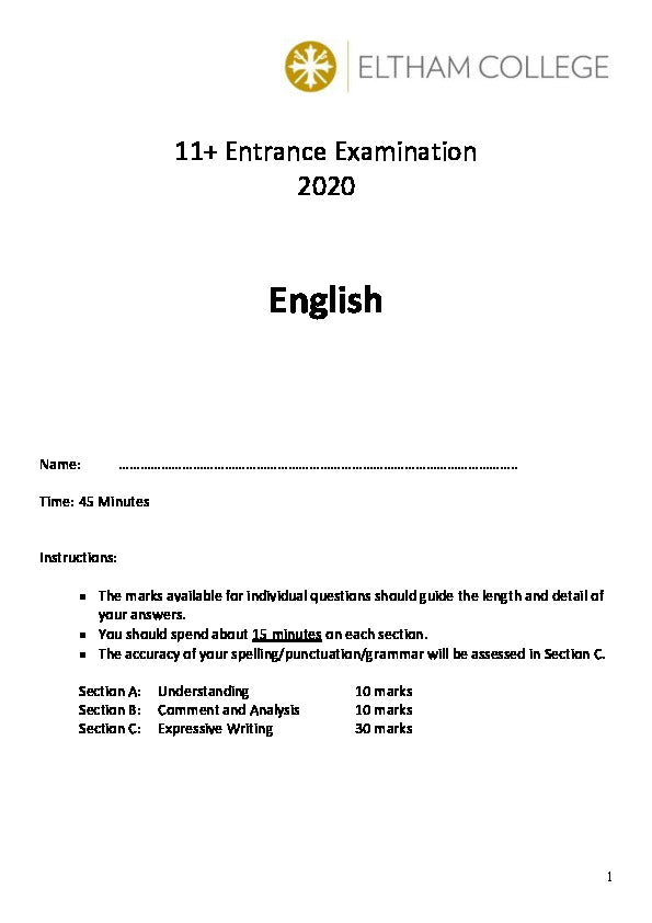 Eltham College: 11+ English (2020)