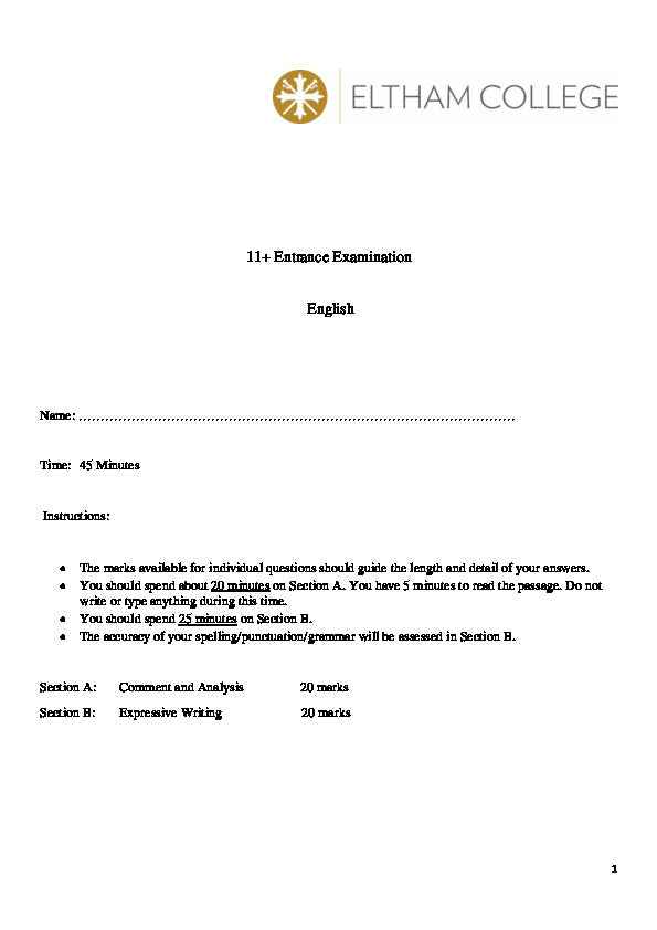 Eltham College: 11+ English (2021)