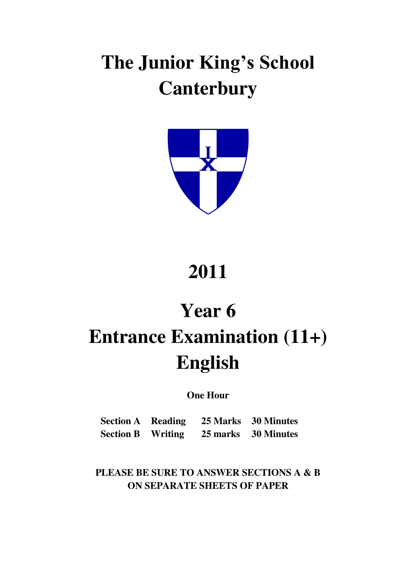 The Junior King's School Canterbury English Papers Collection