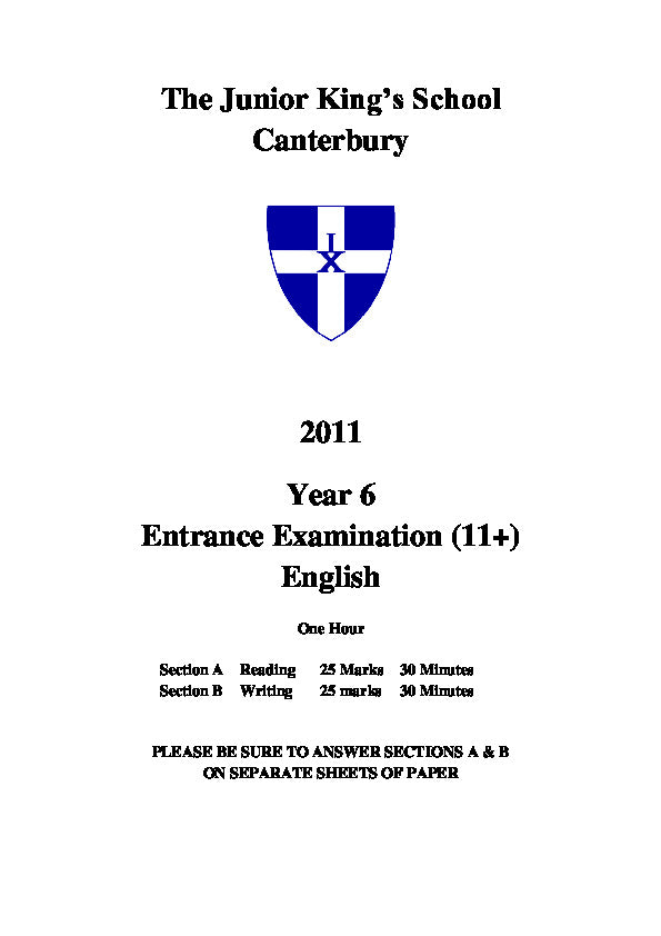 The Junior King's School Canterbury English Papers Collection