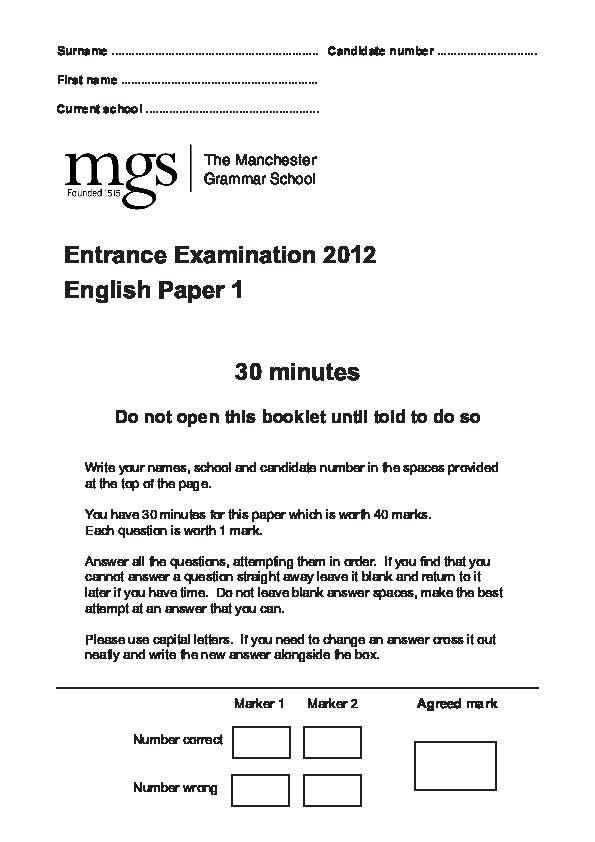 The Manchester Grammar School: 11+ English (2012)