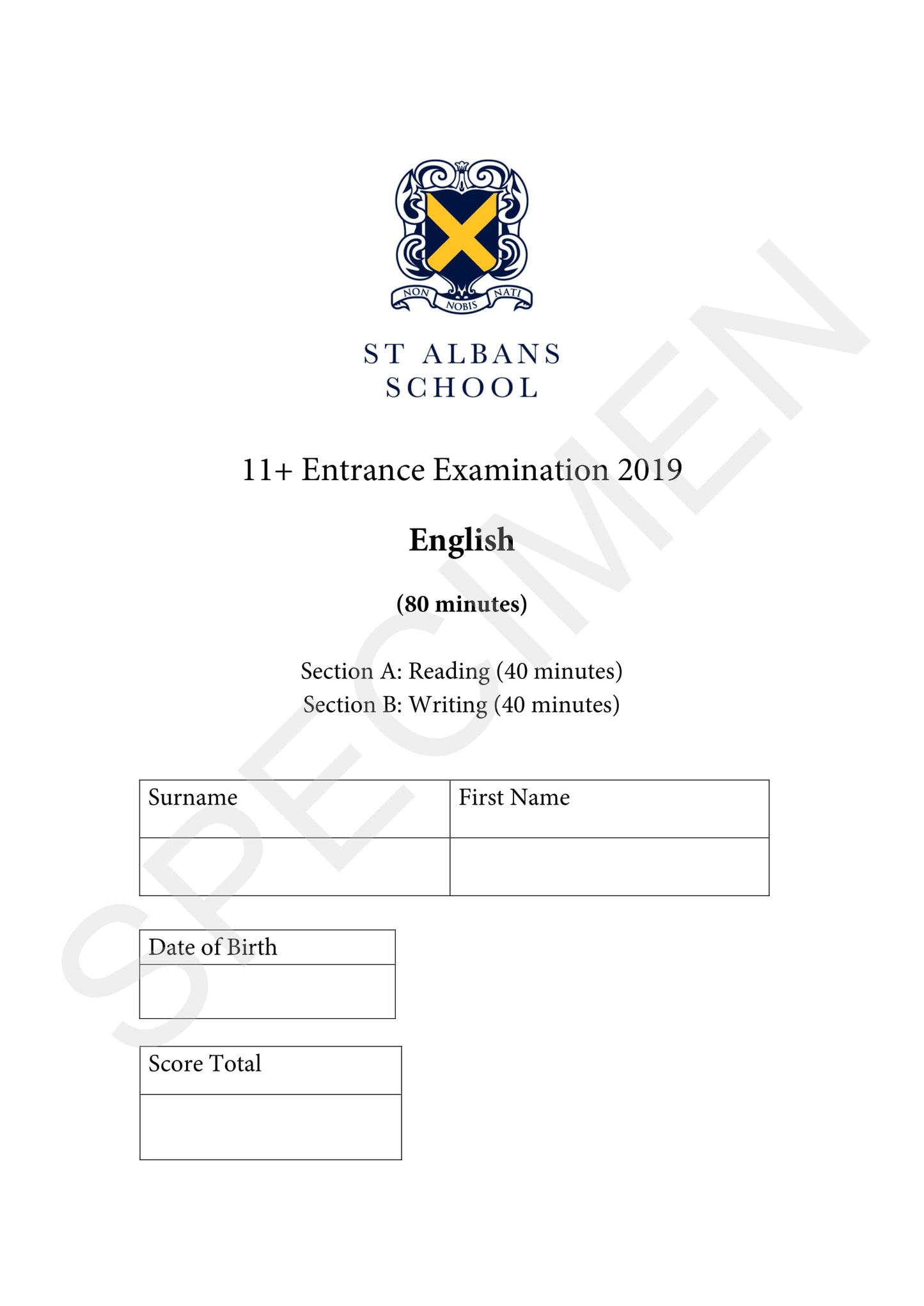 St Albans School: 11+ English (2019)