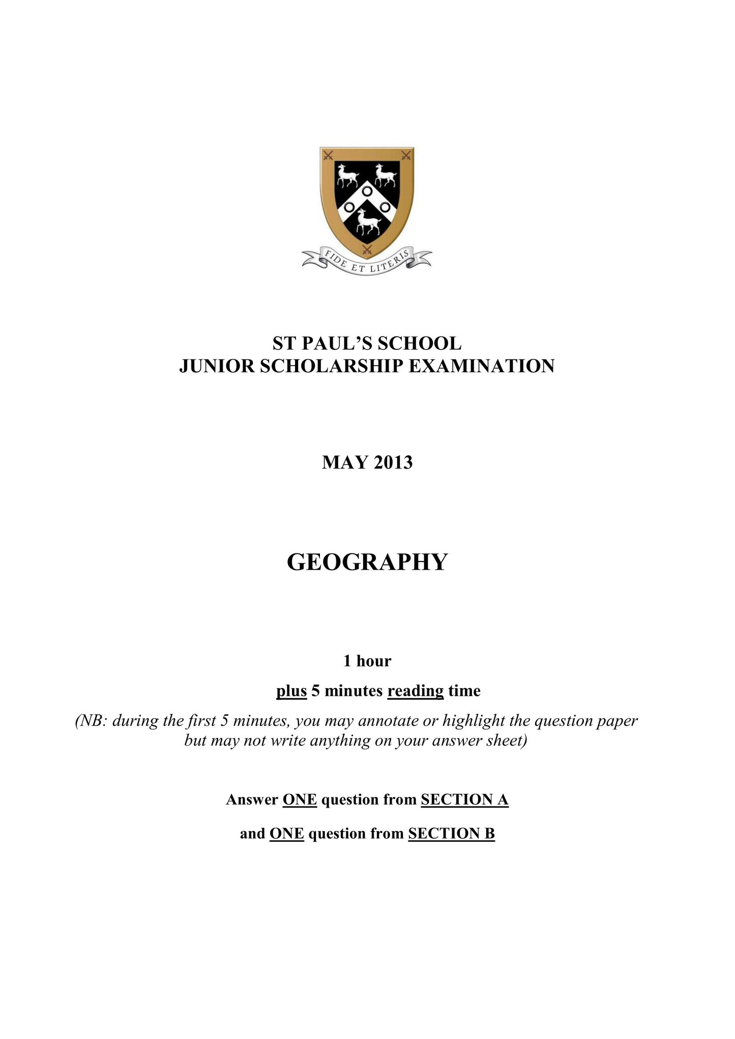St Paul's School: 11+ Geography (2013)