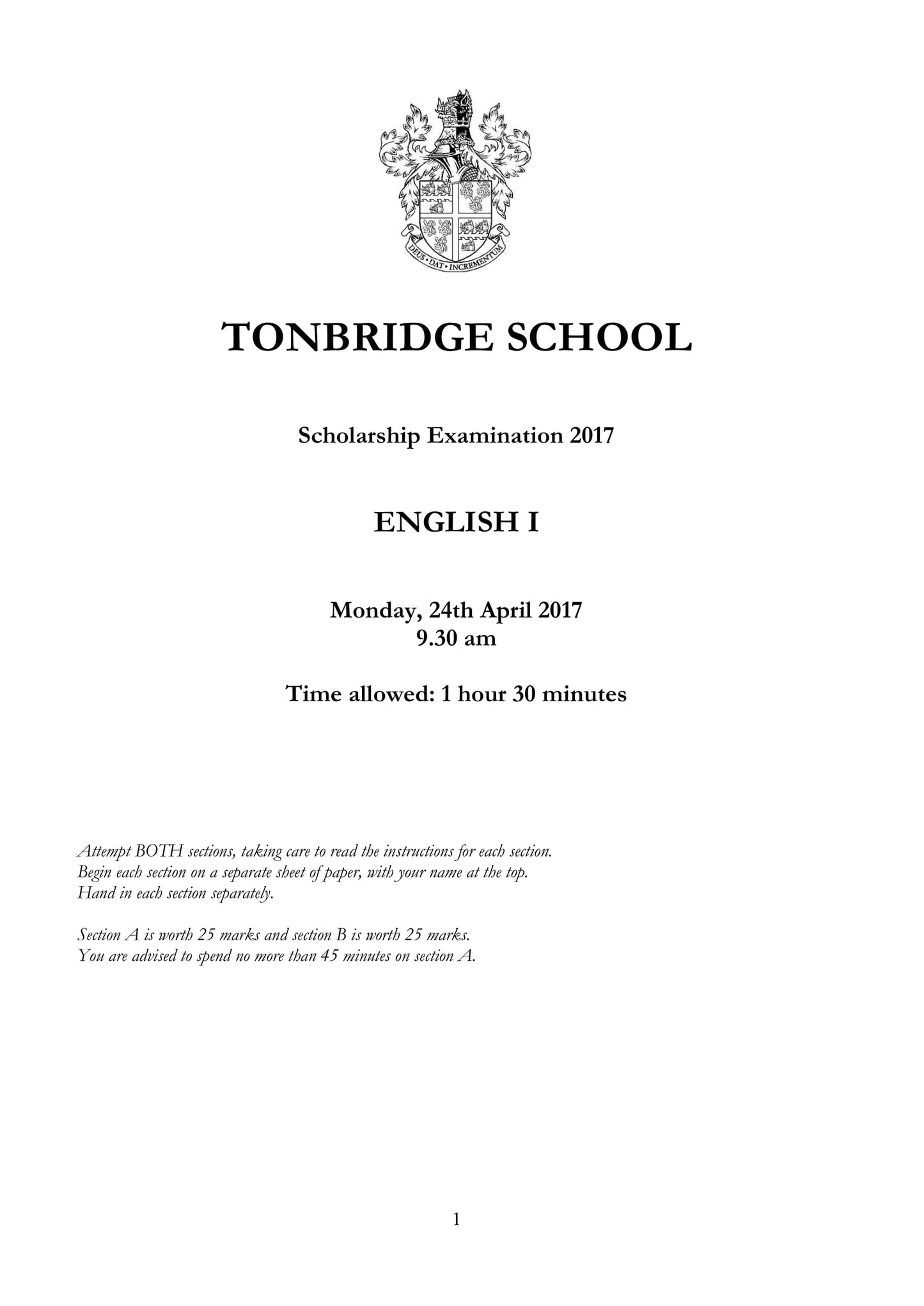 Tonbridge School: 11+ English (2017)