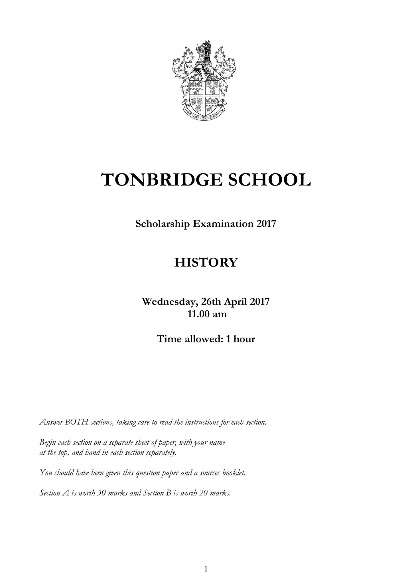 Tonbridge School: 11+ History (2017)