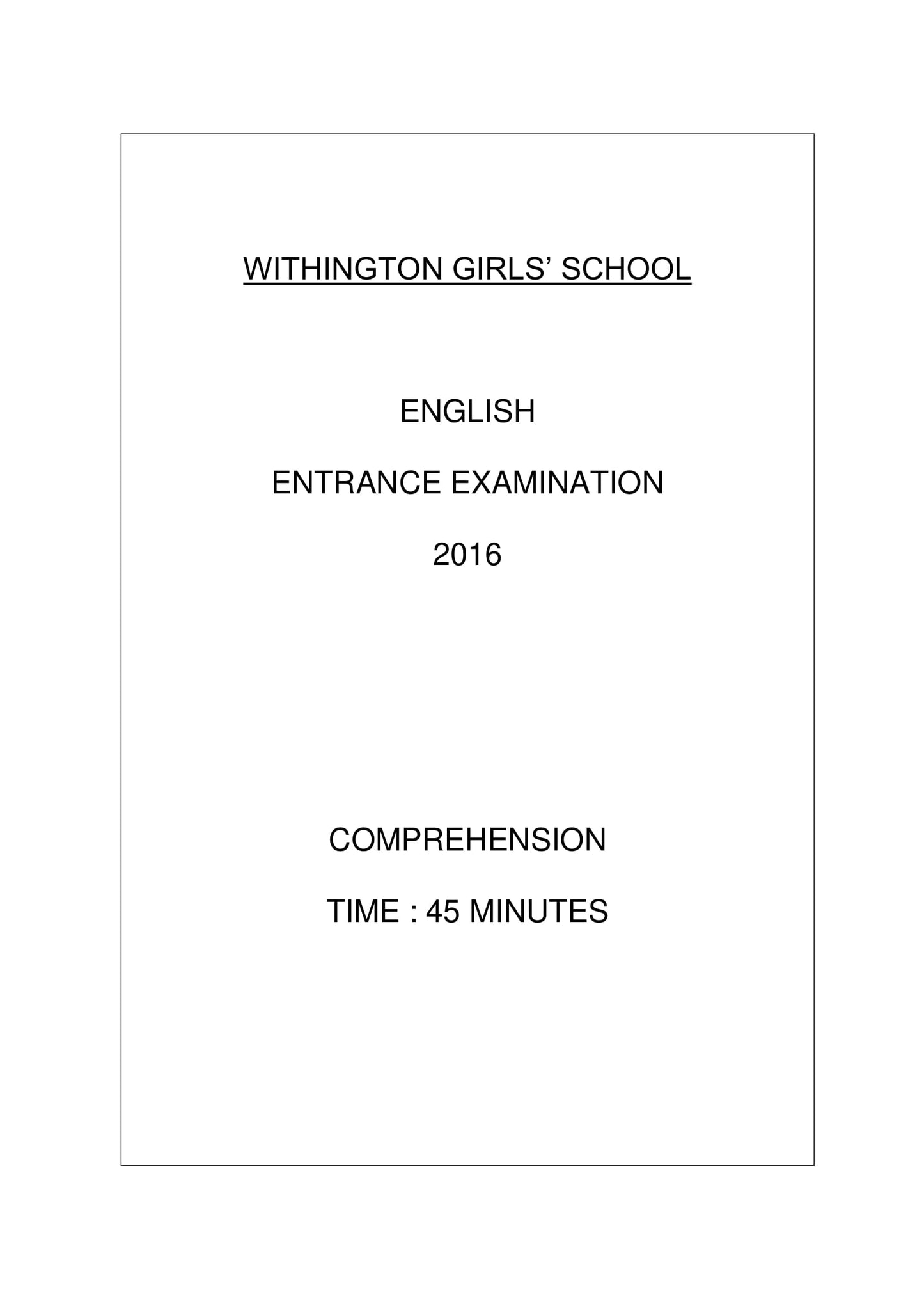 Withington Girls' School: 11+ English (2016)