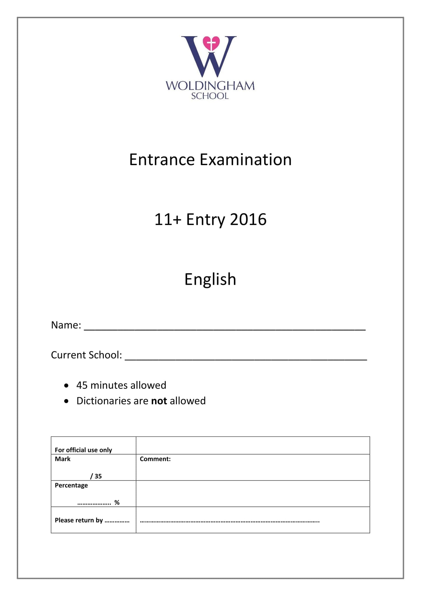 Woldingham School: 11+ English (2016)