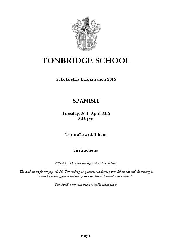 Tonbridge School: 11+ Spanish (2016) [343]