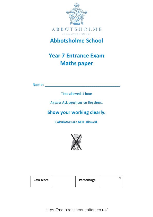 Abbotsholme School: 11+ Maths  [352]