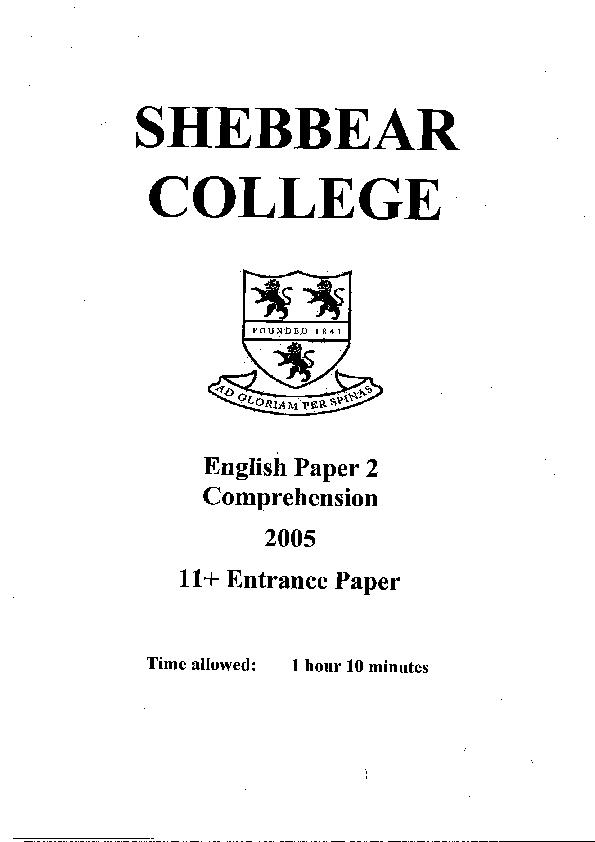 Shebbear College: 11+ English Comprehension (2005) [370]