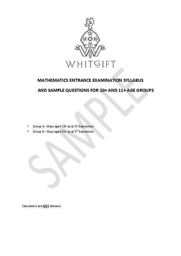 The Trinity School of John Whitgift: 11+ Maths [374]