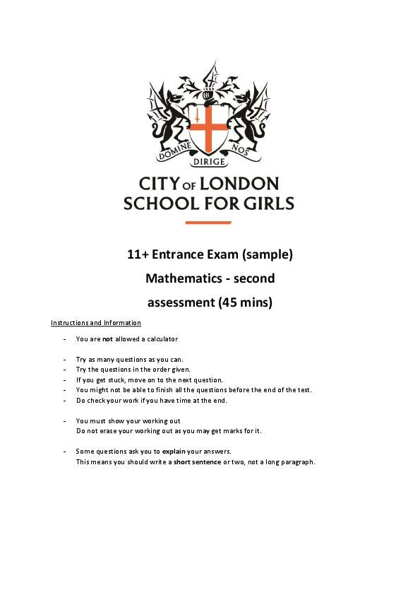 City of London School for Girls: 11+ Mathematics  [375]