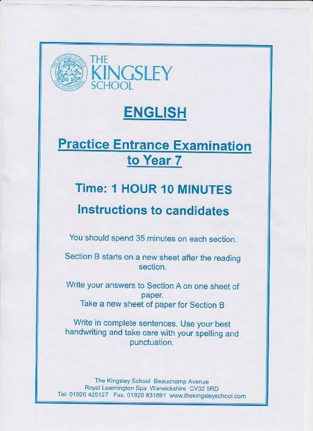 The Kingsley School: 11+ English  [376]