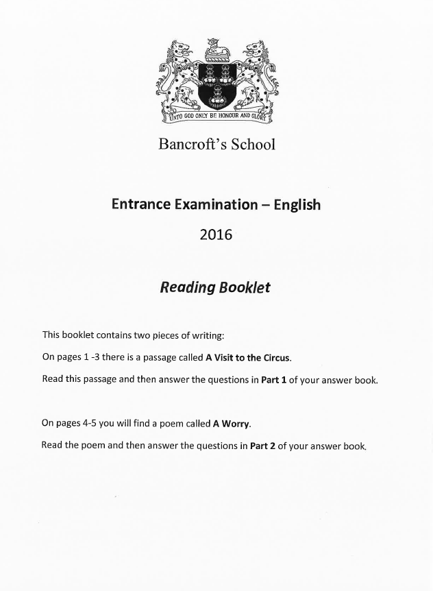 Bancroft's School: 11+ English  [Version: 7] [2016] [105]