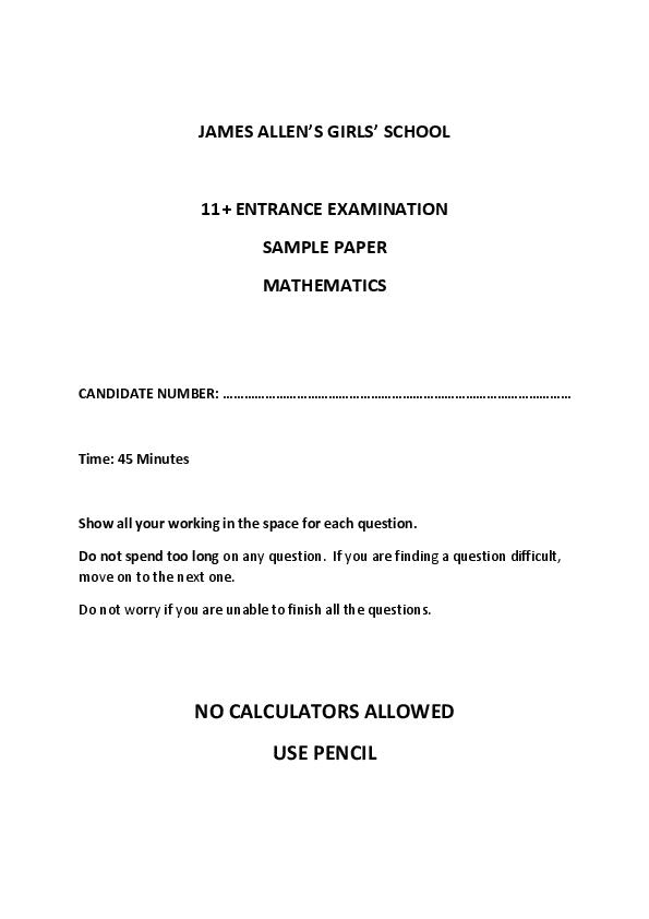 James Allen's Girls School: 11+ Maths  [108]