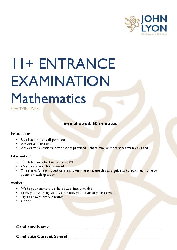 John Lyon: 11+ Maths  [109]
