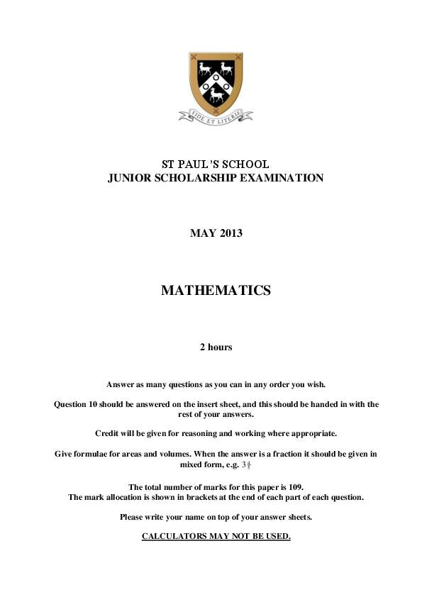 St Paul's School: 11+ Maths (2013) [111]