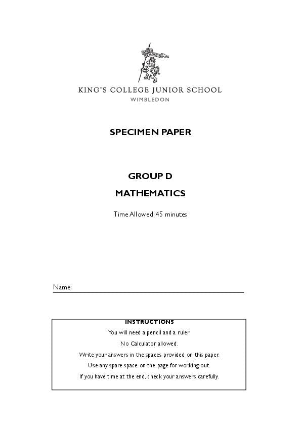 King's College Junior School Wimbledon: 11+ Maths  [115]