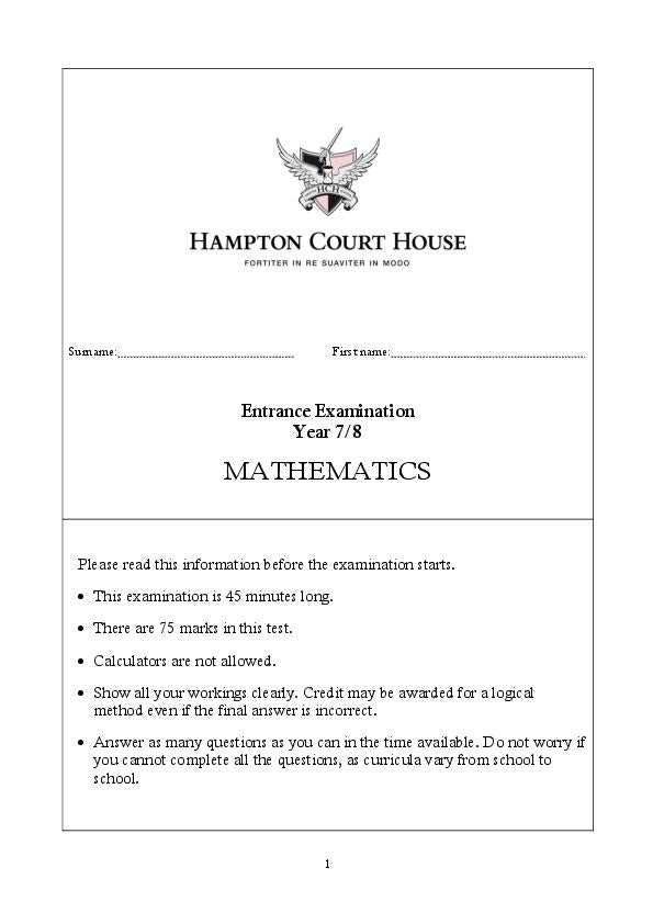 Hampton Court House: 11+ Maths  [125]