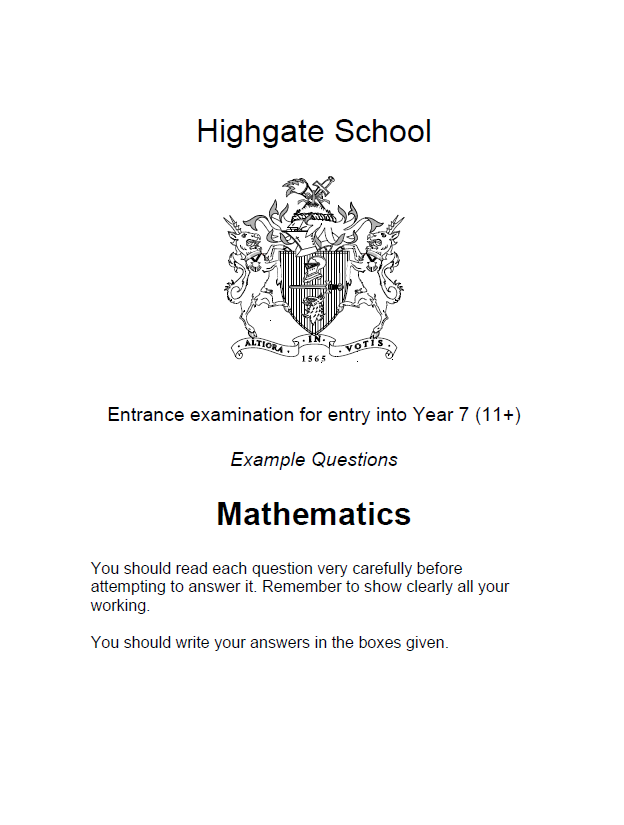 Highgate School: 11+ Maths (2013) [128]