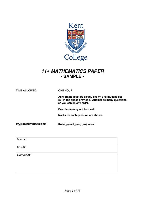 Kent College: 11+ Maths  [133]