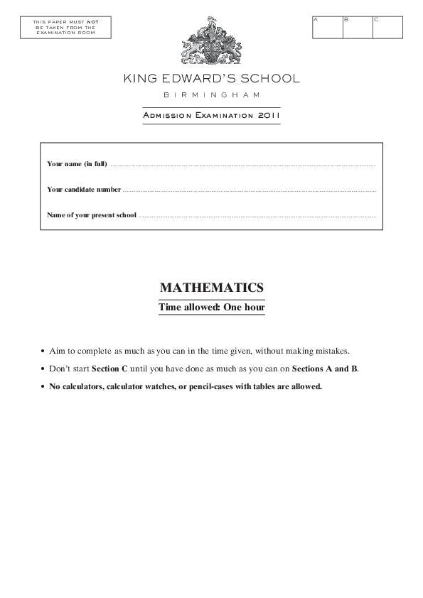 King Edward's School Birmingham: 11+ Maths (2011) [134]