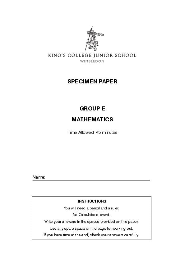 King's College School Wimbledon: 11+ Maths (2014) [135]