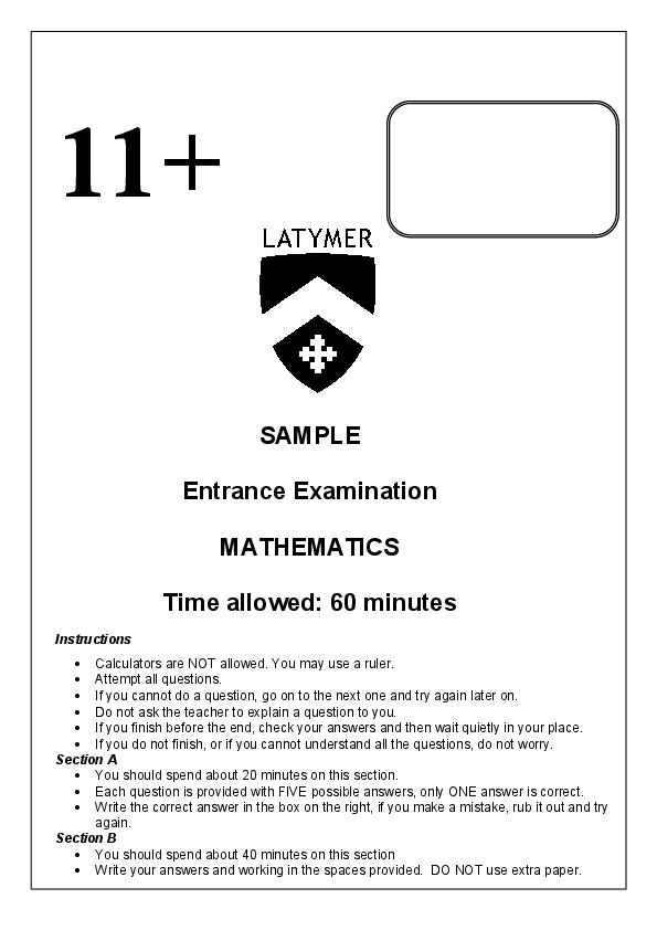 Latymer Upper School: 11+ Maths (2014) [136]