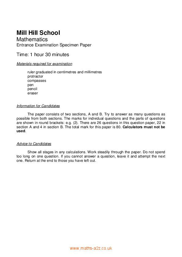 Mill Hill School: 11+ Maths  [145]