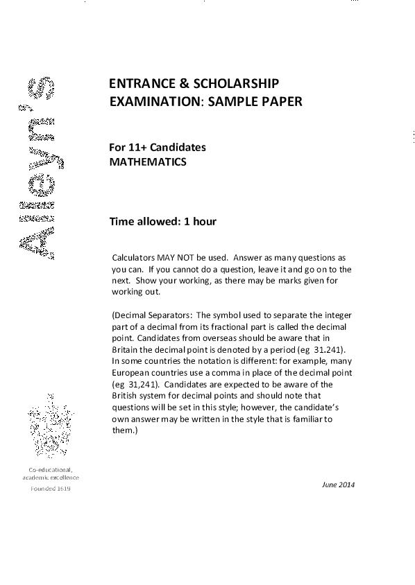 Alleyn's: 11+ Maths (2014) [146]