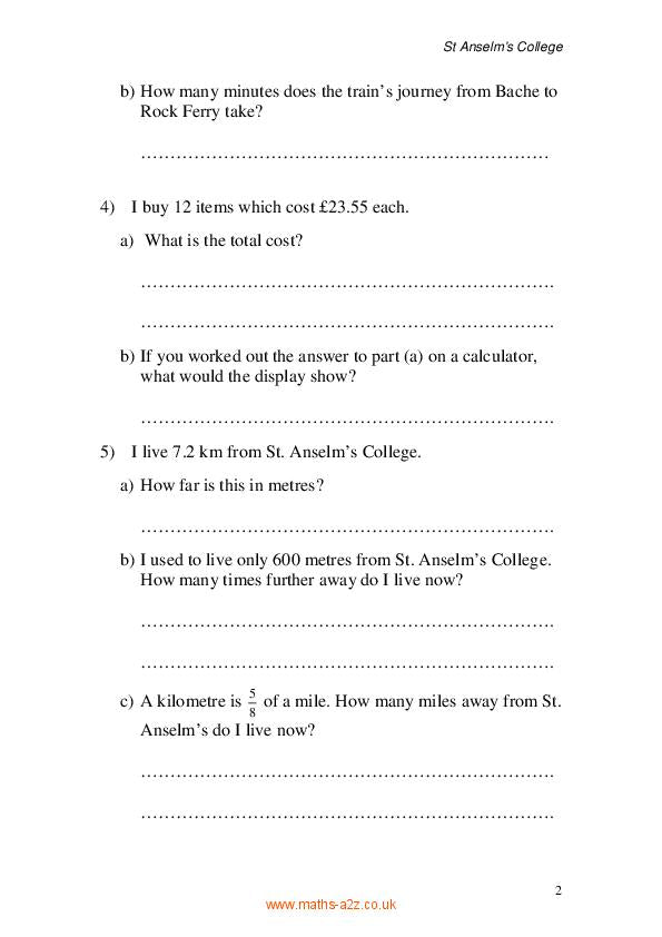 St Anselm's College: 11+ Maths  [158]