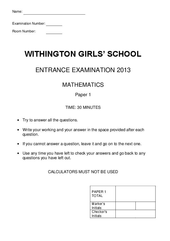 Withington Girls' School: 11+ Maths (2013) [159]