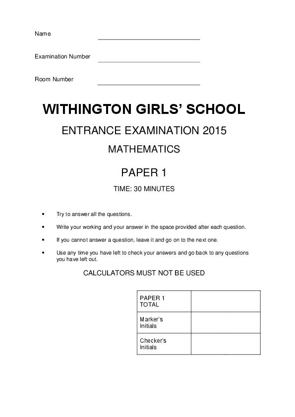 Withington Girls' School: 11+ Maths (2015) [161]