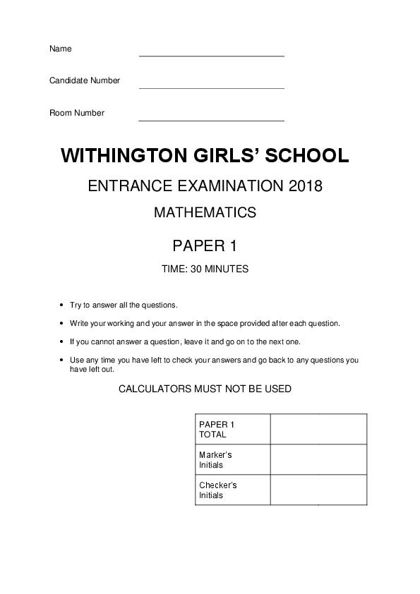 Withington Girls' School: 11+ Maths (2018) [164]