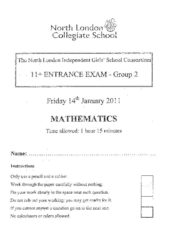 North London Collegiate School: 11+ Maths (2011) [176]