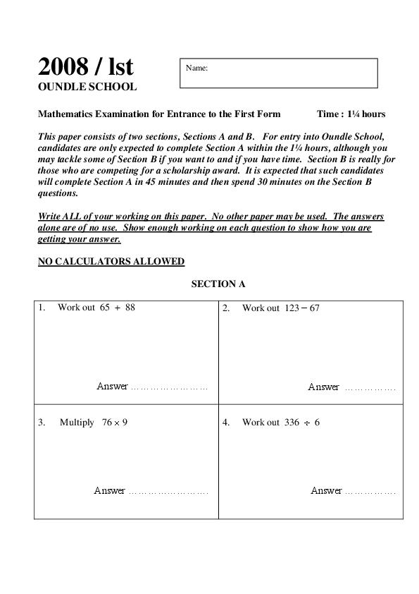 Oundle School: 11+ Maths (2008) [177]