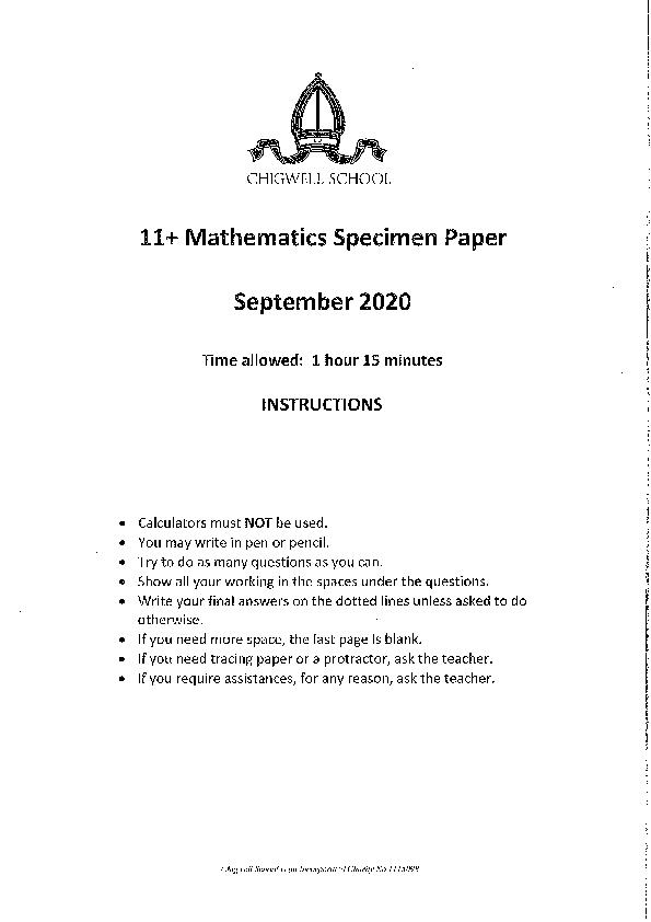 Chigwell School: 11+ Maths [18]