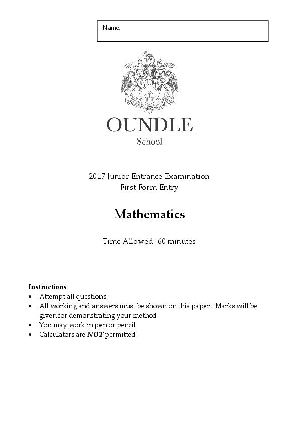 Oundle: 11+ Maths (2017) [180]