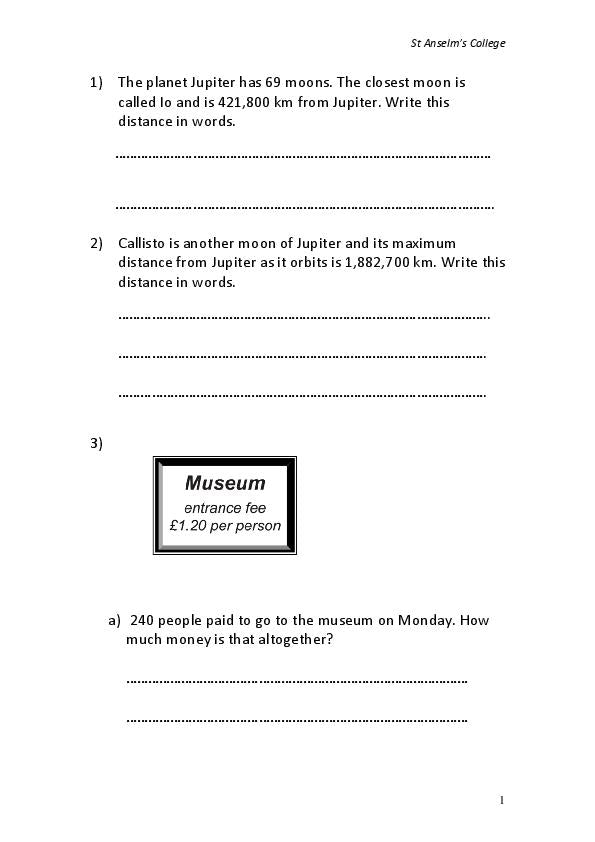 St Anselm's College: 11+ Maths  [193]