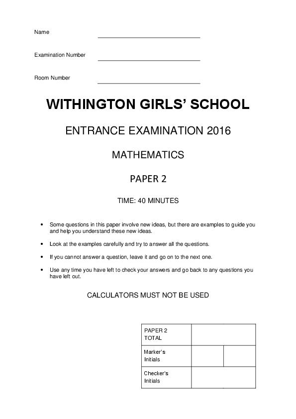 Withington Girls' School: 11+ Maths (2016) [197]