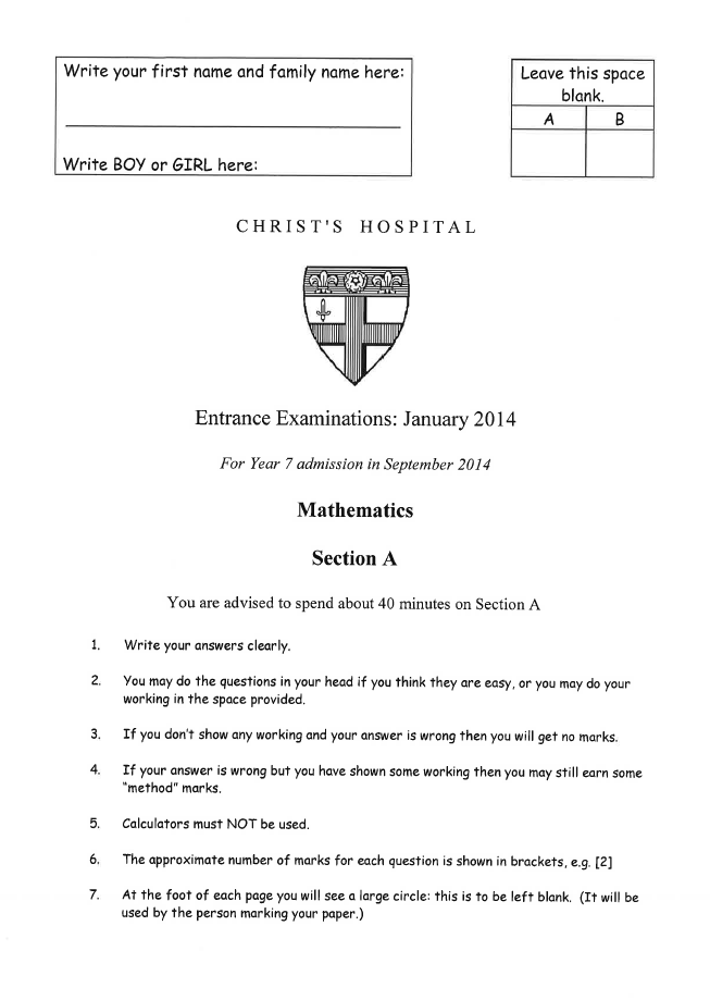 Christ's Hospital: 11+ Maths [19]