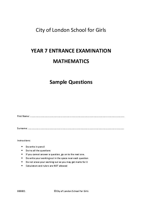 City of London School for Girls: 11+ Maths [20]