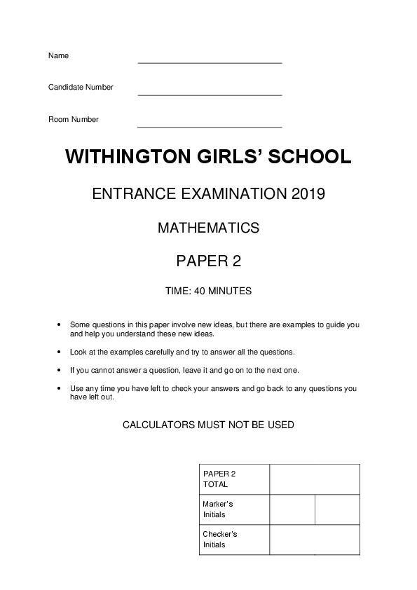 Withington Girls' School: 11+ Maths (2019) [200]