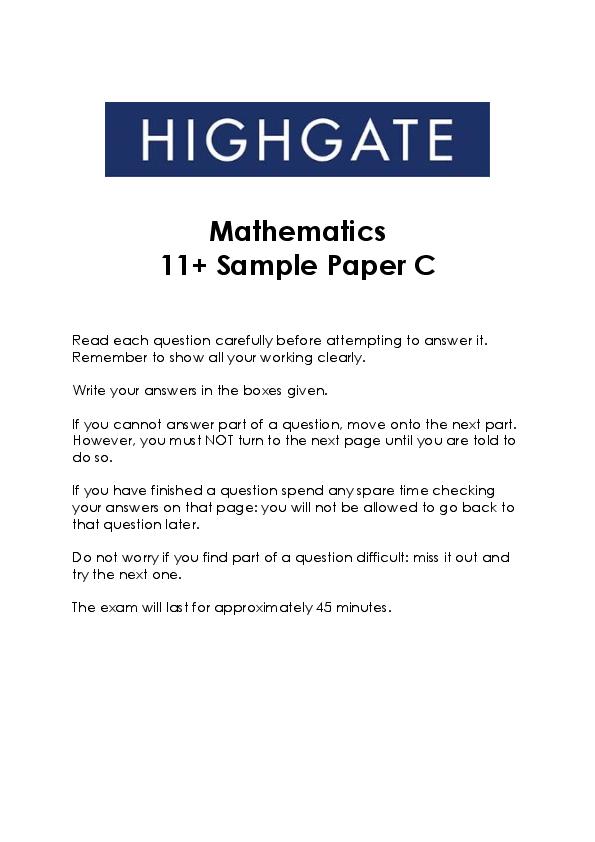 Highgate School: 11+ Maths  [204]